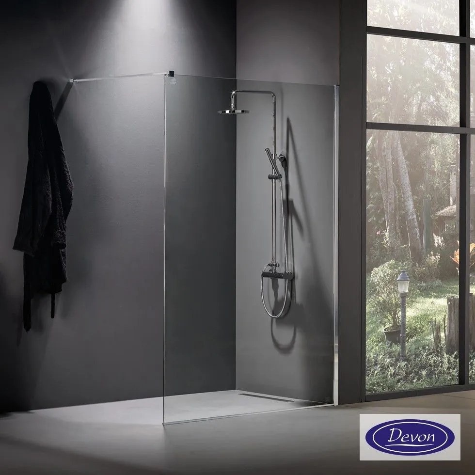 DEVON Iwis Walk-In WD100C-100 Διαχωριστικό Κρύσταλλο Ντουζιέρας με μπράτσο στήριξης CHROME 97-99 / ύψος 185 εκ