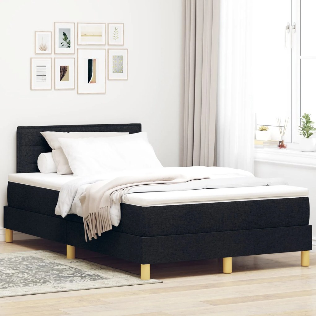 Κρεβάτι Box Spring με Ματράκι &amp; LED Μαύρο 120x200 εκ Ύφασμα