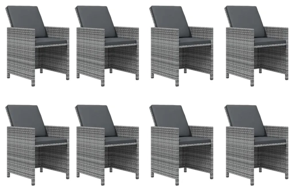 vidaXL Σετ Τραπεζαρίας Κήπου 9 τεμ. Γκρι Συνθετικό Ρατάν με Μαξιλάρια