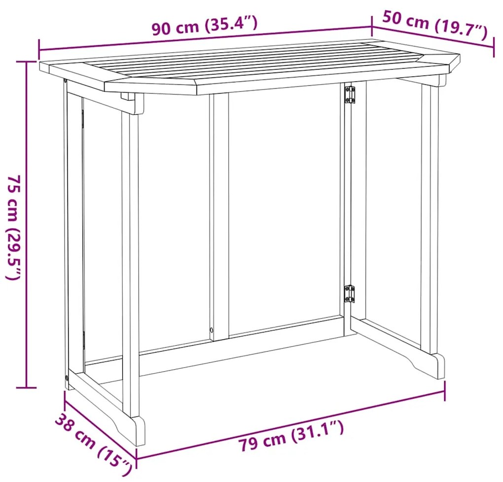 Τραπέζι Bistro 90 x 50 x 75 εκ. από Μασίφ Ξύλο Ακακίας 44039