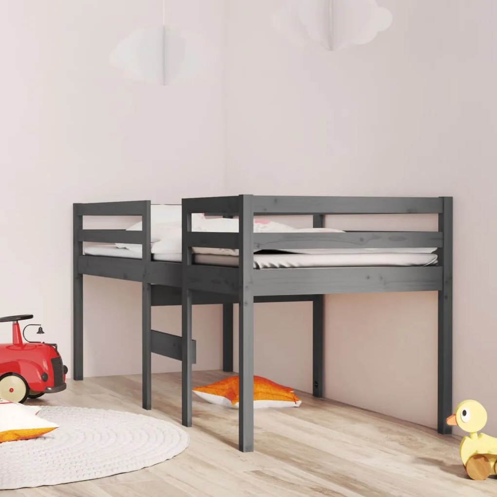 vidaXL Κρεβάτι Υπερυψωμένο Γκρι 75 x 190 εκ. από Μασίφ Ξύλο Πεύκου