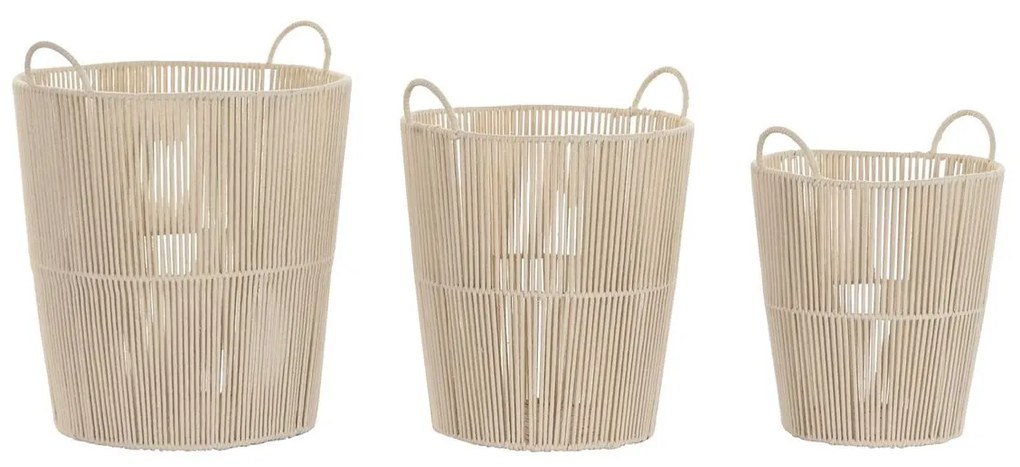 Σετ Καλαθιών DKD Home Decor Μπεζ Μέταλλο 42 x 42 x 51 cm 3 Τεμάχια