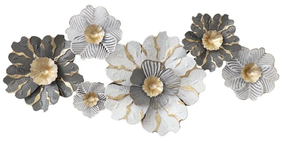 Διακοσμητικό Τοίχου Daisy 345-000005 131x64x9,5cm Gold-White Inart Μέταλλο