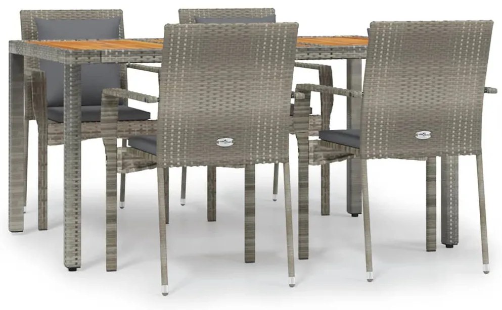 vidaXL Σετ Τραπεζαρίας Κήπου 5 τεμ. Γκρι Συνθ. Ρατάν με Μαξιλάρια