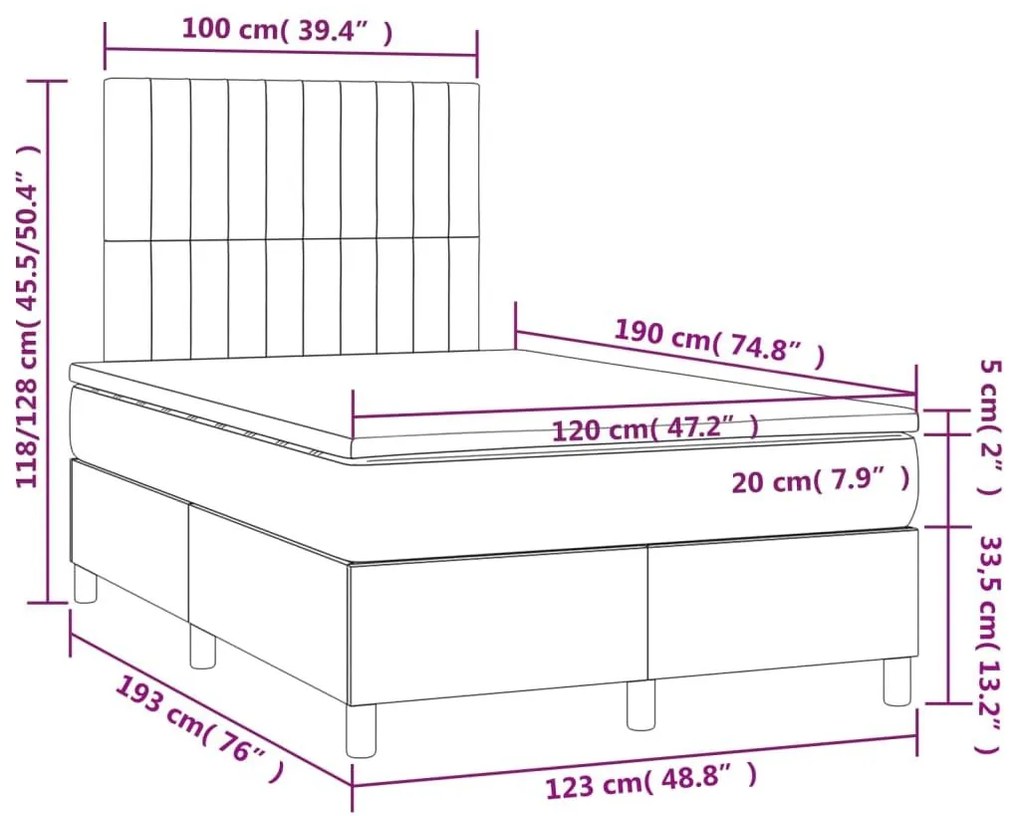 Κρεβάτι Boxspring με Στρώμα Σκούρο Μπλε 120x190 εκ. Βελούδινο - Μπλε