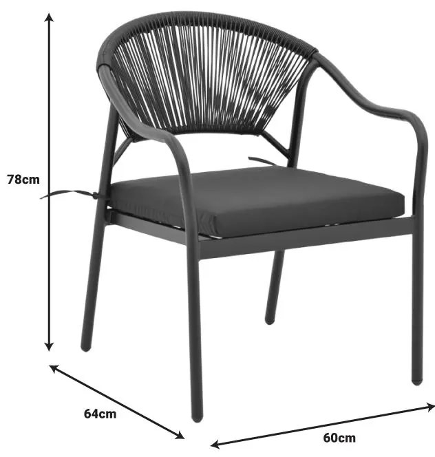 Καρέκλα - Πολυθρόνα Jerqui wicker rattan μαύρο-μεταλλικό μαύρο πόδι-μαύρο μαξιλάρι 60x64x78 εκ. 60x64x78 εκ.