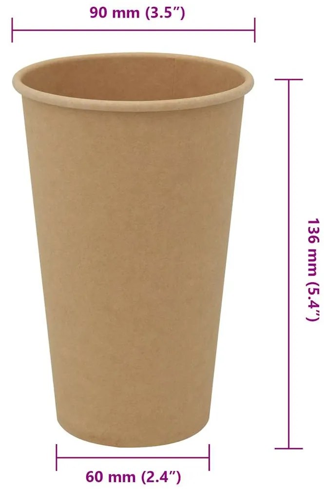 vidaXL Χάρτινα κύπελλα καφέ 1000 τεμάχια 16oz 400ml καφέ
