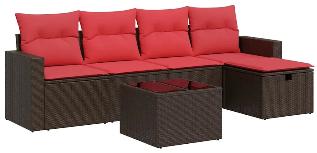 vidaXL Σαλόνι Κήπου Σετ 6 Τεμαχίων Καφέ Συνθετικό Ρατάν με Μαξιλάρια