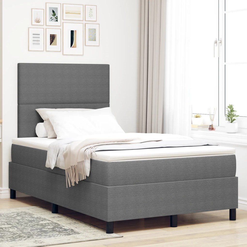 vidaXL Κρεβάτι Box Spring με Στρώμα & LED Ανοιχτό Γκρι 120x200 εκ Ραβδωτού ύφασματος