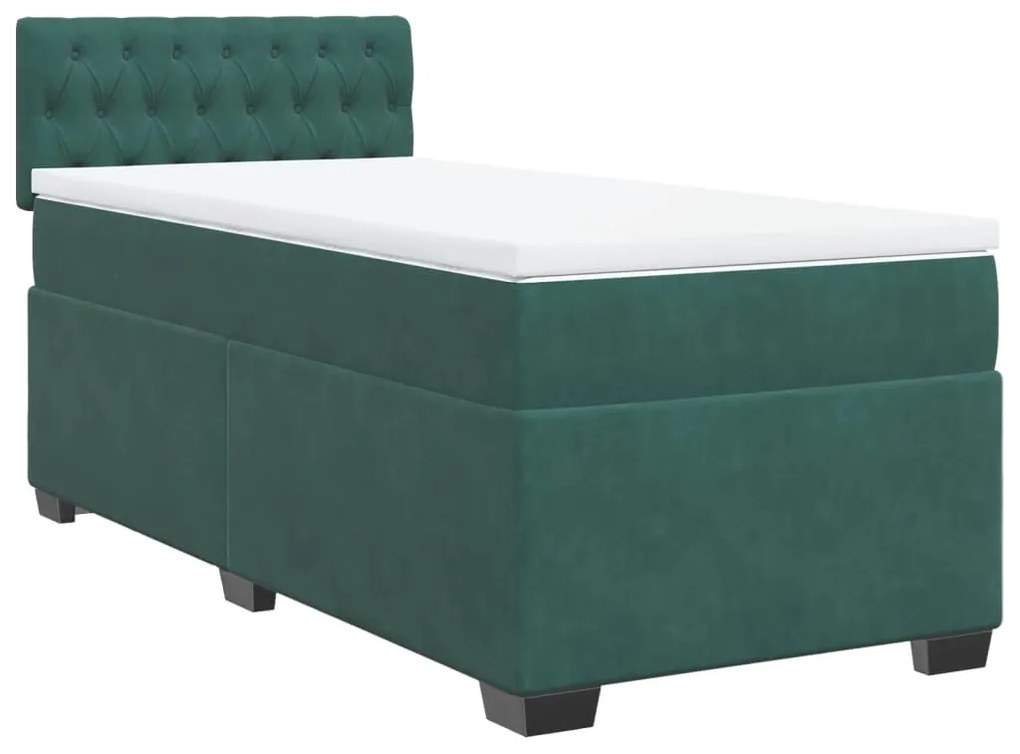 vidaXL Κρεβάτι Boxspring με Στρώμα Σκούρο Πράσινο 100x200εκ. Βελούδινο