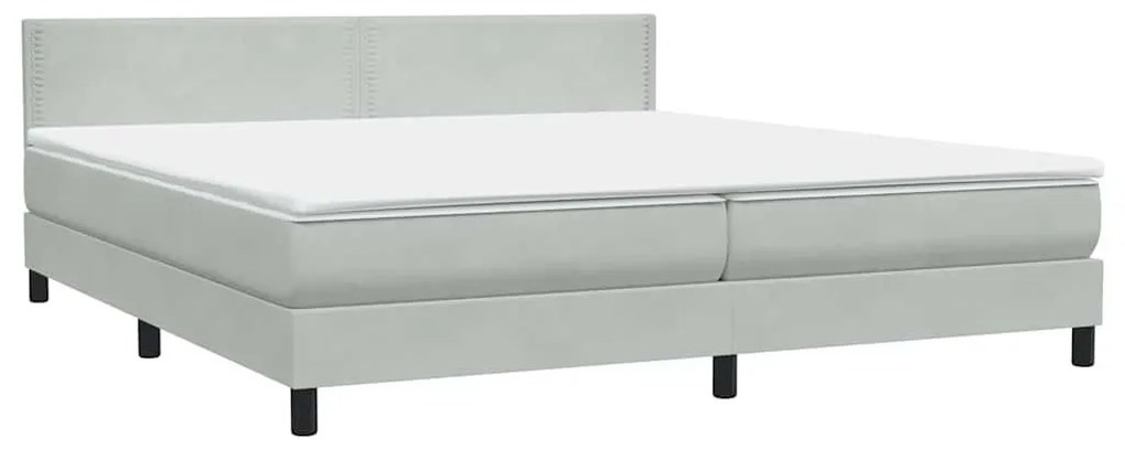 Box Spring κρεβάτι με στρώμα ανοιχτό γκρι 200x220 εκ. Βελούδινο - Γκρι