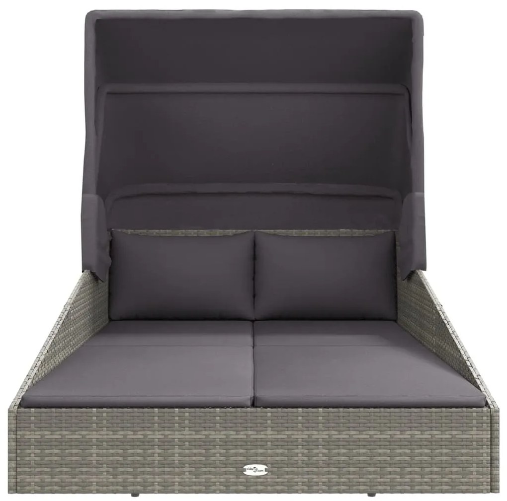 vidaXL Ξαπλώστρα με Πτυσσόμενη Οροφή Γκρι 200x114x128 εκ. Συνθ. Ρατάν