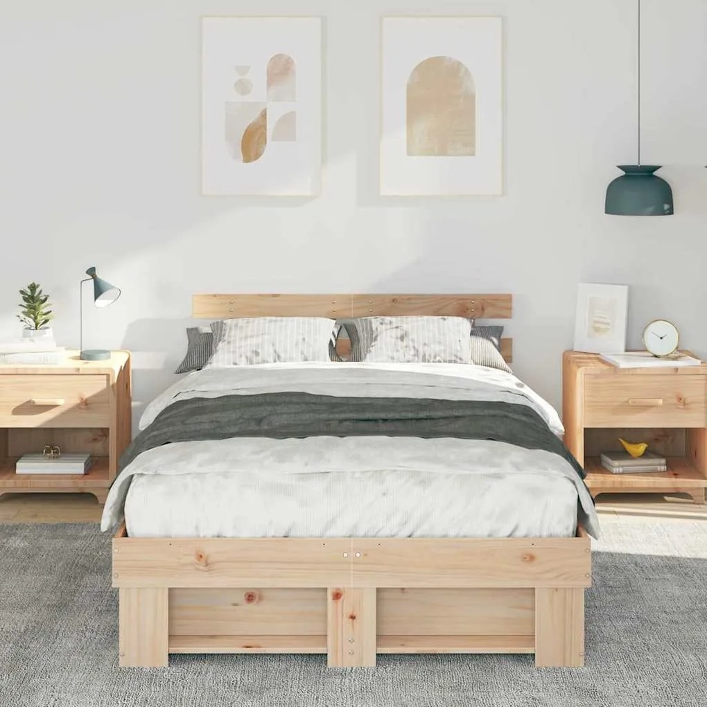 vidaXL Σκελετός Κρεβατιού Καφέ 140 x 190 cm Μασίφ ξύλο πεύκου