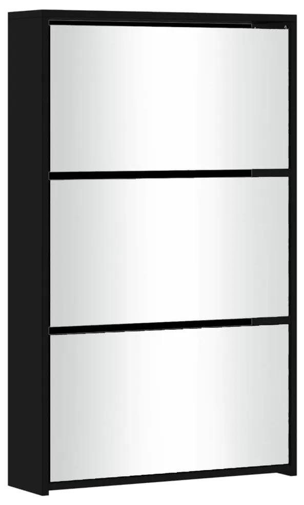vidaXL Παπουτσοθήκη με Καθρέφτη 3 Επιπέδων Μαύρη 63 x 17 x 102,5 εκ.