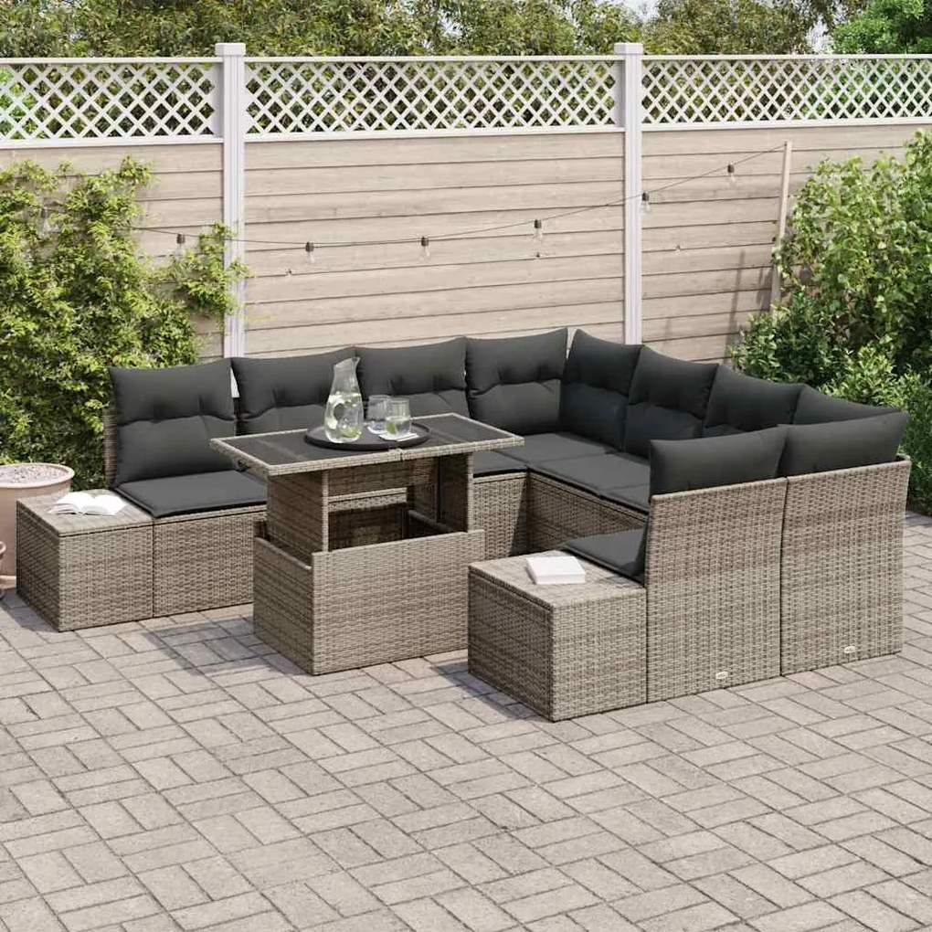 vidaXL Σετ Καναπέ Κήπου με μαξιλάρι 9 pcs Γκρι 100 x 55 x 73 εκ