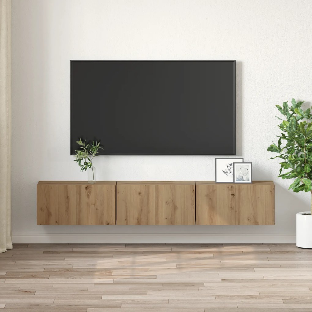 vidaXL Σετ Τραπέζι Τηλεόρασης Οξιά Τέχνης MDF, Βενιέρα Μεσαίο