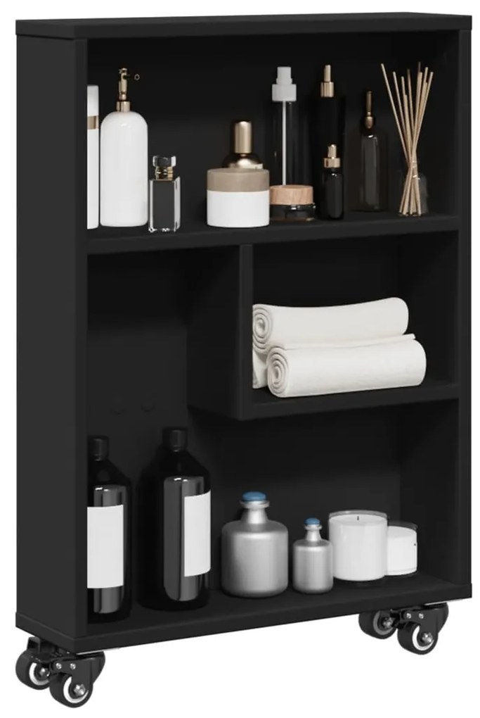 Τρόλεϊ Αποθήκευσης Στενό Μαύρο 48x13x68 εκ. Επεξεργασμένο Ξύλο