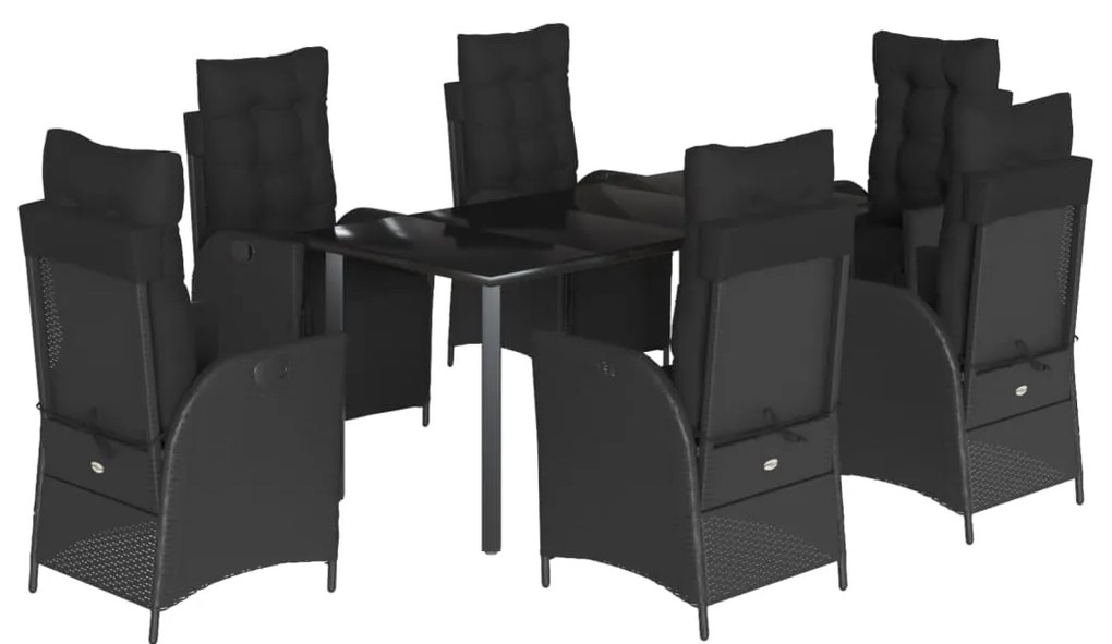 vidaXL Σετ Τραπεζαρίας Κήπου 7 Τεμ. Μαύρο Συνθετικό Ρατάν με Μαξιλάρια
