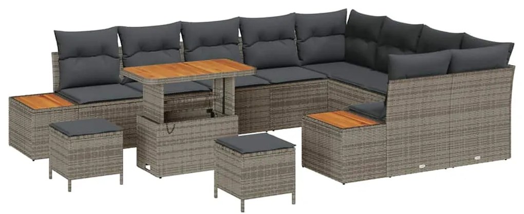 vidaXL Σετ Καναπέ Κήπου με μαξιλάρι 12 pcs Γκρι Πολυ ράταν