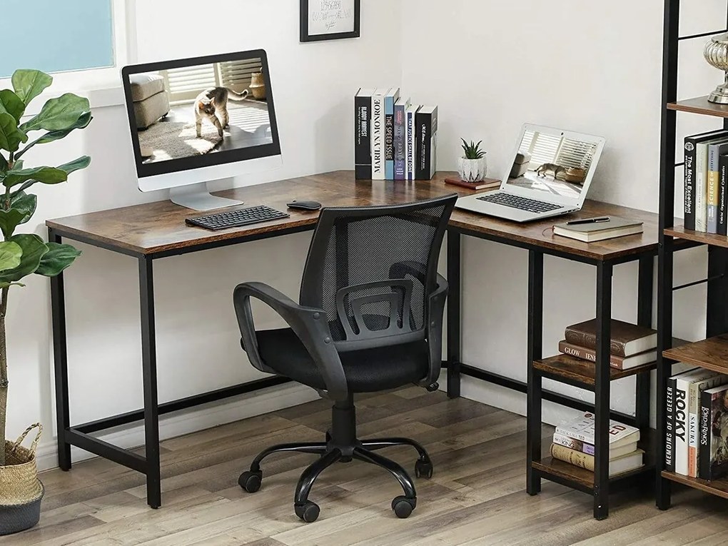 Γωνιακό τραπέζι γραφείου Burbank 120, Γωνιακός, 76x138x138cm, 26 kg, Μαύρο, Καφέ | Epipla1.gr