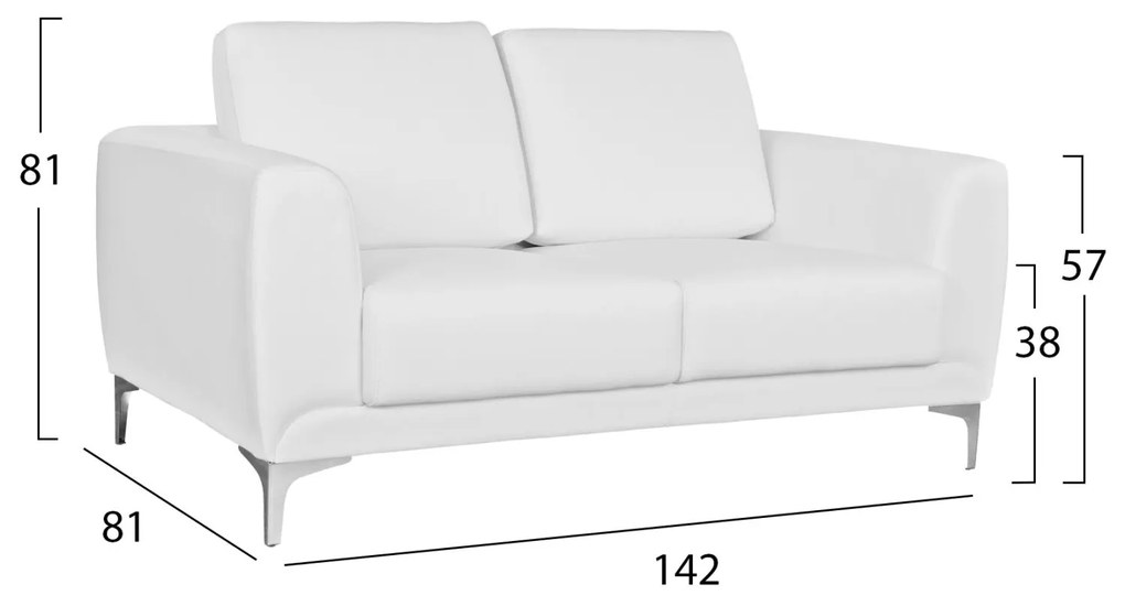 Καναπές Διθέσιος KΕΝΖΙΕ με PU Λευκό 142x81x81 εκ. 142x81x81 εκ.