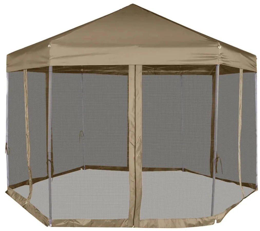 vidaXL Εξαγων. Τέντα με Πλαϊνά Τοιχώματα 3,6x3,1 μ. Γκρι/Μπεζ 220γρ/μ²