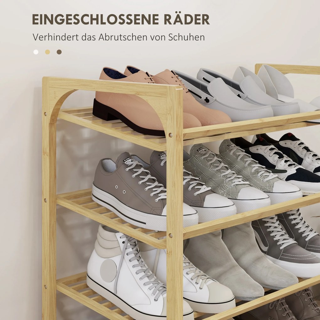 Ράφι παπουτσιών HOMCOM από μπαμπού, ύψος ραφιού 15,5 cm, αεριζόμενος σχεδιασμός με σανίδες, 76 x 33 x 67 cm, φυσική όψη ξύλου