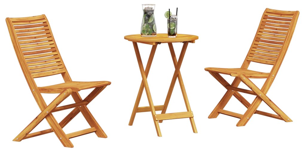 vidaXL Σετ εξωτερικών επίπλων 3 pcs Φυσικό Ξύλο 60 x 60 x 75 cm