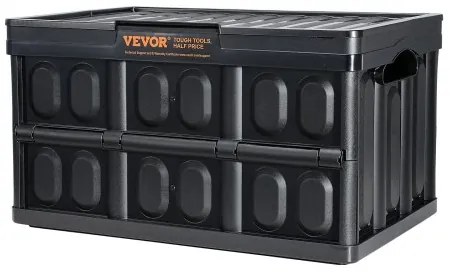 VEVOR Collapsible Storage Bins with Lids, 45L 3 Packs, Folding Plastic Stackable Utility Crates with Handles, Large Heavy Duty Containers for Clothes, Toys, Books, Snack, Shoes, and Grocery Organizing