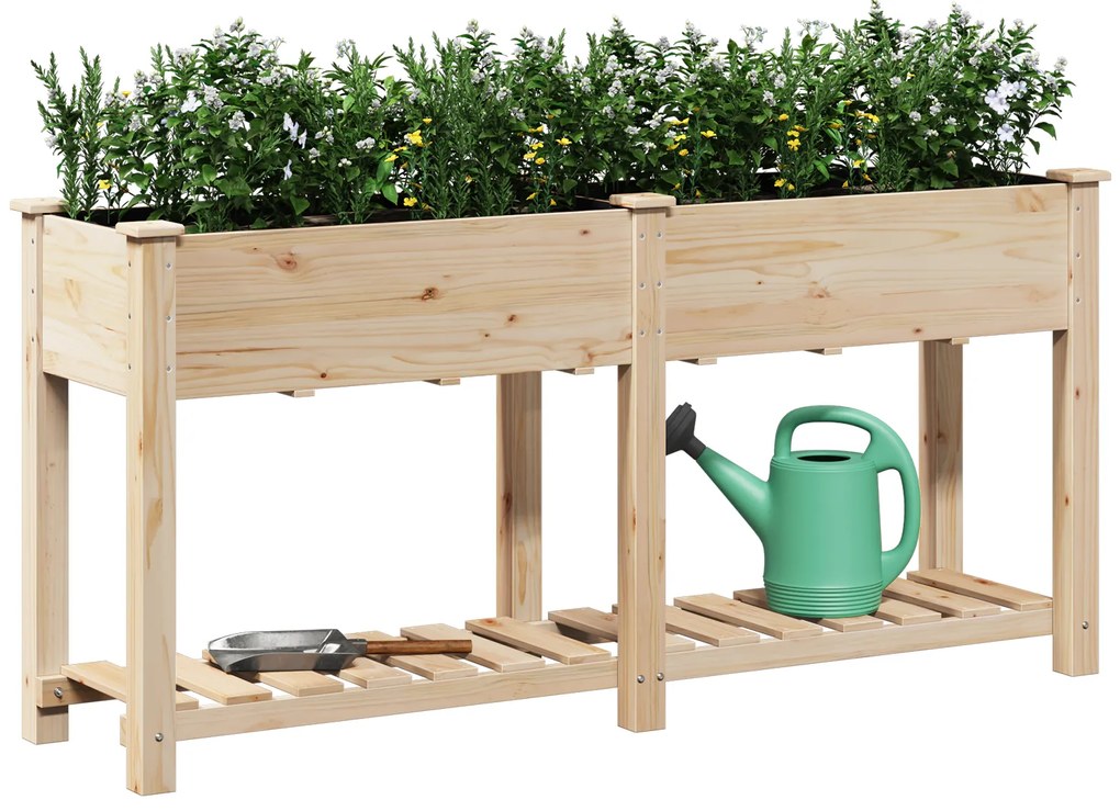 vidaXL Γλάστρα Κήπου με Ράφι 161x43x76 εκ Μασίφ Ξύλο Πεύκου