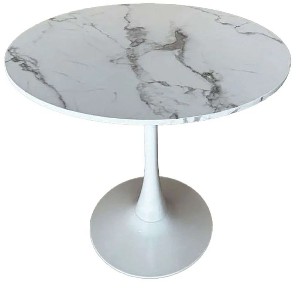 Τραπέζι Soltero 02-0519 Φ80x75cm Marble Effect White Mdf,Μέταλλο