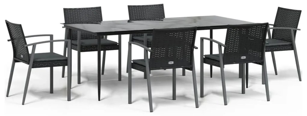 vidaXL Σετ Τραπεζαρίας Κήπου 7 τεμ. Συνθ. Ρατάν / Ατσάλι με Μαξιλάρια