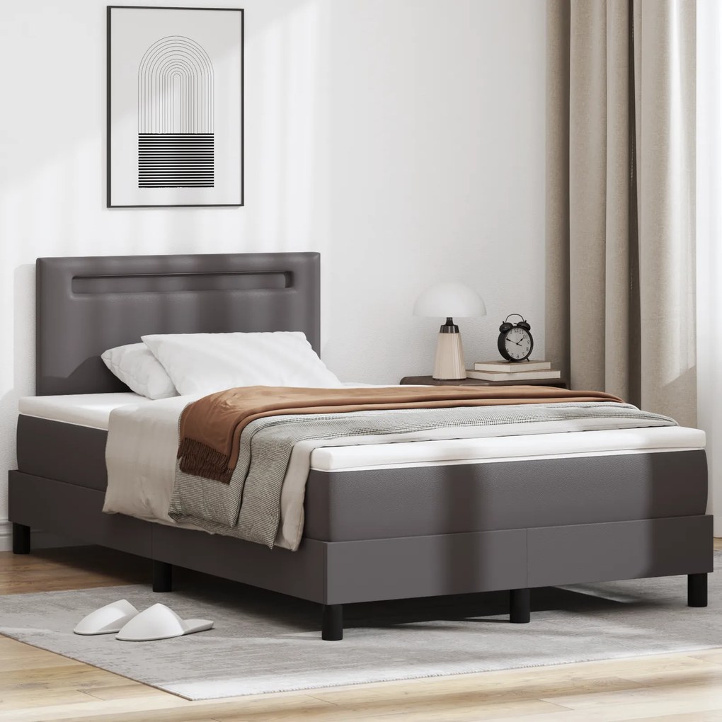 vidaXL κρεβάτι box spring με στρώμα γκρι, 120 x 200 εκ. από τεχνητό δέρμα