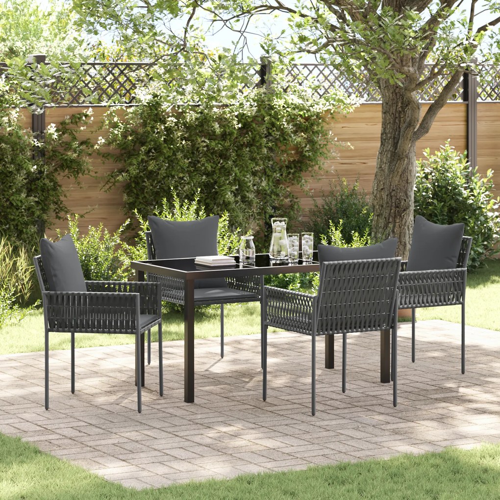 vidaXL Σετ 5 τεμ Καφετέρια Κήπου με Μαξιλάρια Μαύρο Πολυ Ρατάν