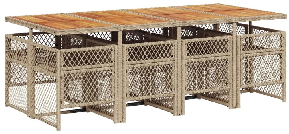 vidaXL Σετ Τραπεζαρίας Κήπου 9 τεμ. Μπεζ Συνθετικό Ρατάν με Μαξιλάρια