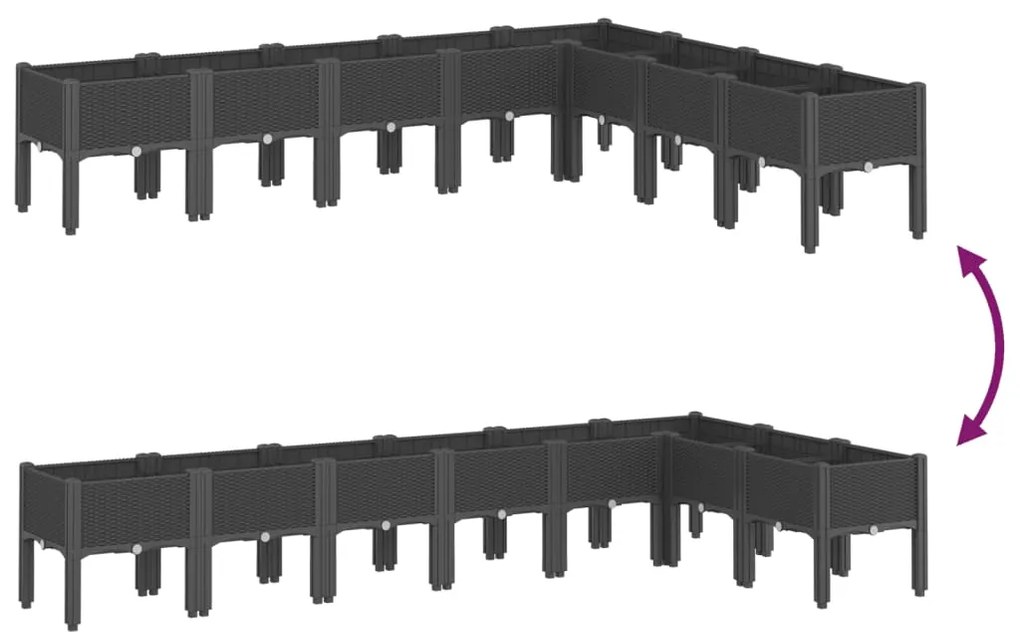 vidaXL Ζαρντινιέρα Κήπου με Πόδια Μαύρη 200x160x42 εκ. Πολυπροπυλένιο