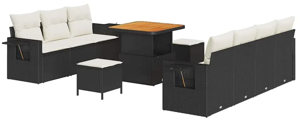 vidaXL Σετ Καναπέ Κήπου με μαξιλάρι 10 pcs Μαύρο και κρεμ