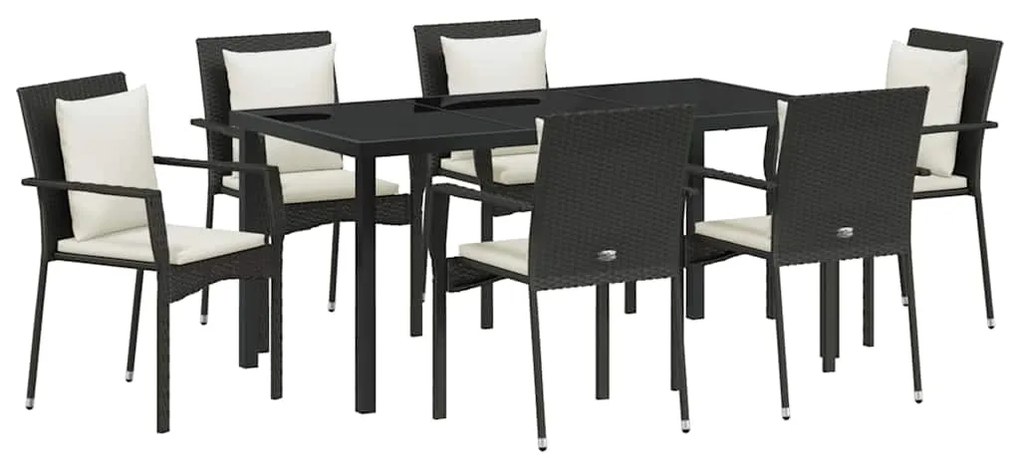 vidaXL Σέτ φαγητού για κήπο με μαξιλάρι 7 pcs Μαύρο Πολυ ράταν