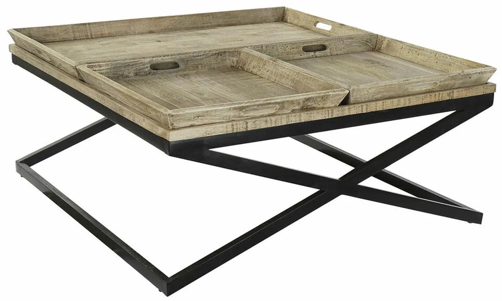 Τραπεζάκι Καφέ DKD Home Decor Μαύρο Φυσικό Ξύλο Μέταλλο 120 x 120 x 55 cm