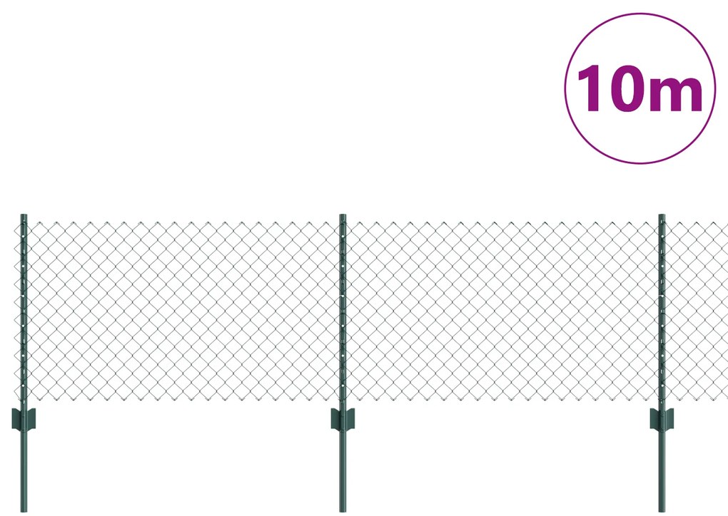 vidaXL Φράχτης Αλυσίδας με 10 U Posts Πράσινος 0.6x10 μ. Χάλυβας