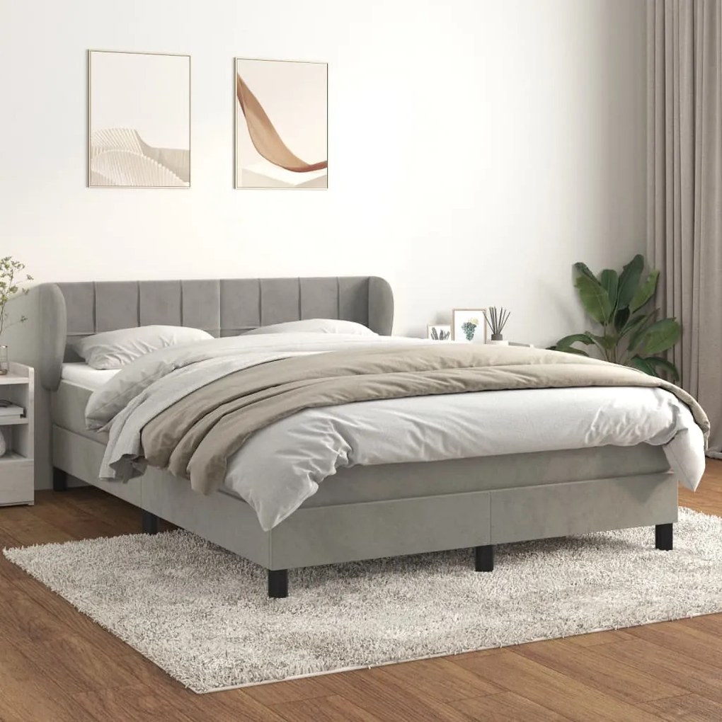 vidaXL Κρεβάτι Boxspring με Στρώμα Ανοιχτό Γκρι 140x190 εκ. Βελούδινο