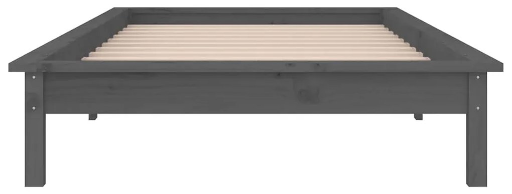 vidaXL Πλαίσιο Κρεβατιού LED Γκρι 75x190 εκ. Μικρό Μονό Μασίφ Ξύλο