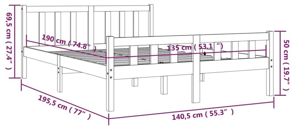 Πλαίσιο Κρεβατιού 135 x 190 εκ. από Μασίφ Ξύλο Double - Καφέ