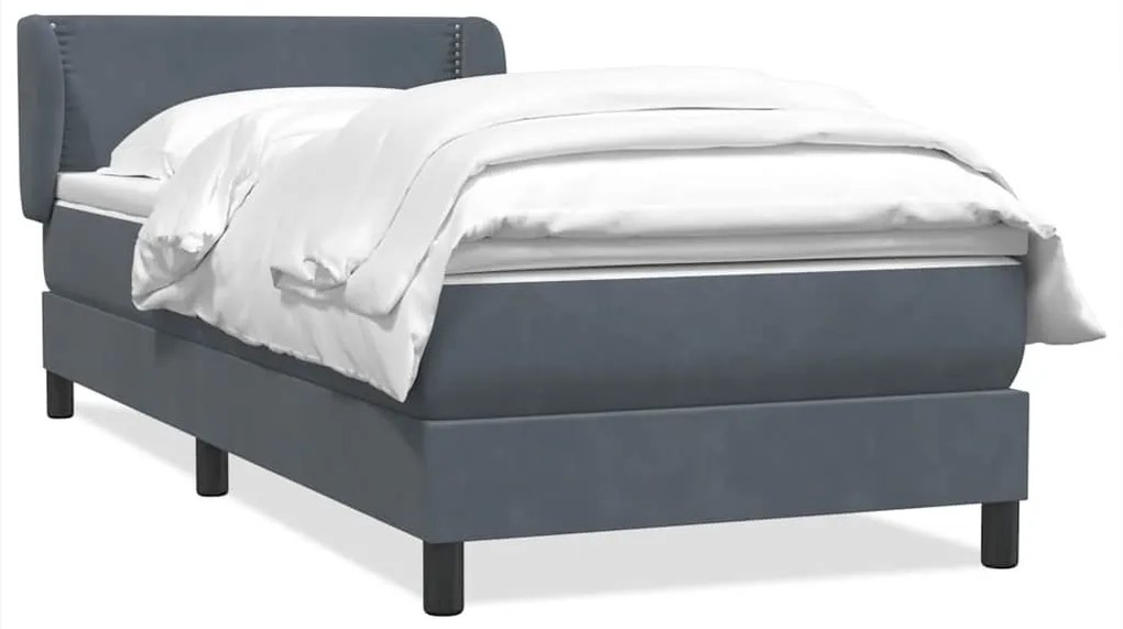 vidaXL Κρεβάτι Boxspring με Στρώμα Σκούρο Γκρι 90x220 εκ. Βελούδινο