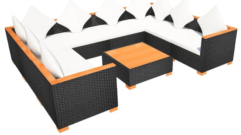 vidaXL Σαλόνι Κήπου 9 Τεμαχίων Μαύρο από Συνθετικό Ρατάν με Μαξιλάρια