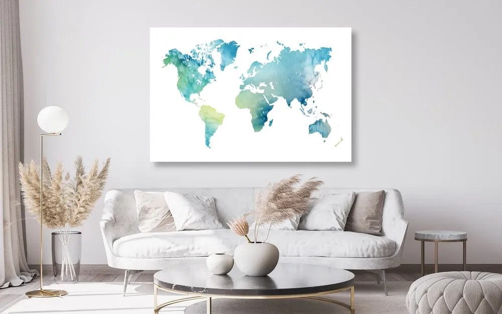Εικόνα στον παγκόσμιο χάρτη φελλού σε σχέδιο ακουαρέλας - 120x80  transparent