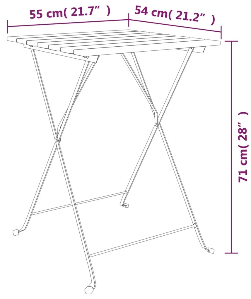 Τραπέζι Bistro Πτυσσόμ. 55x54x71 εκ. Μασίφ Ξύλο Teak &amp; Ατσάλι 319978