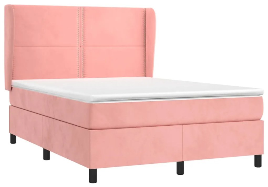 vidaXL Κρεβάτι Boxspring με Στρώμα Ροζ 140x190 εκ. Βελούδινο