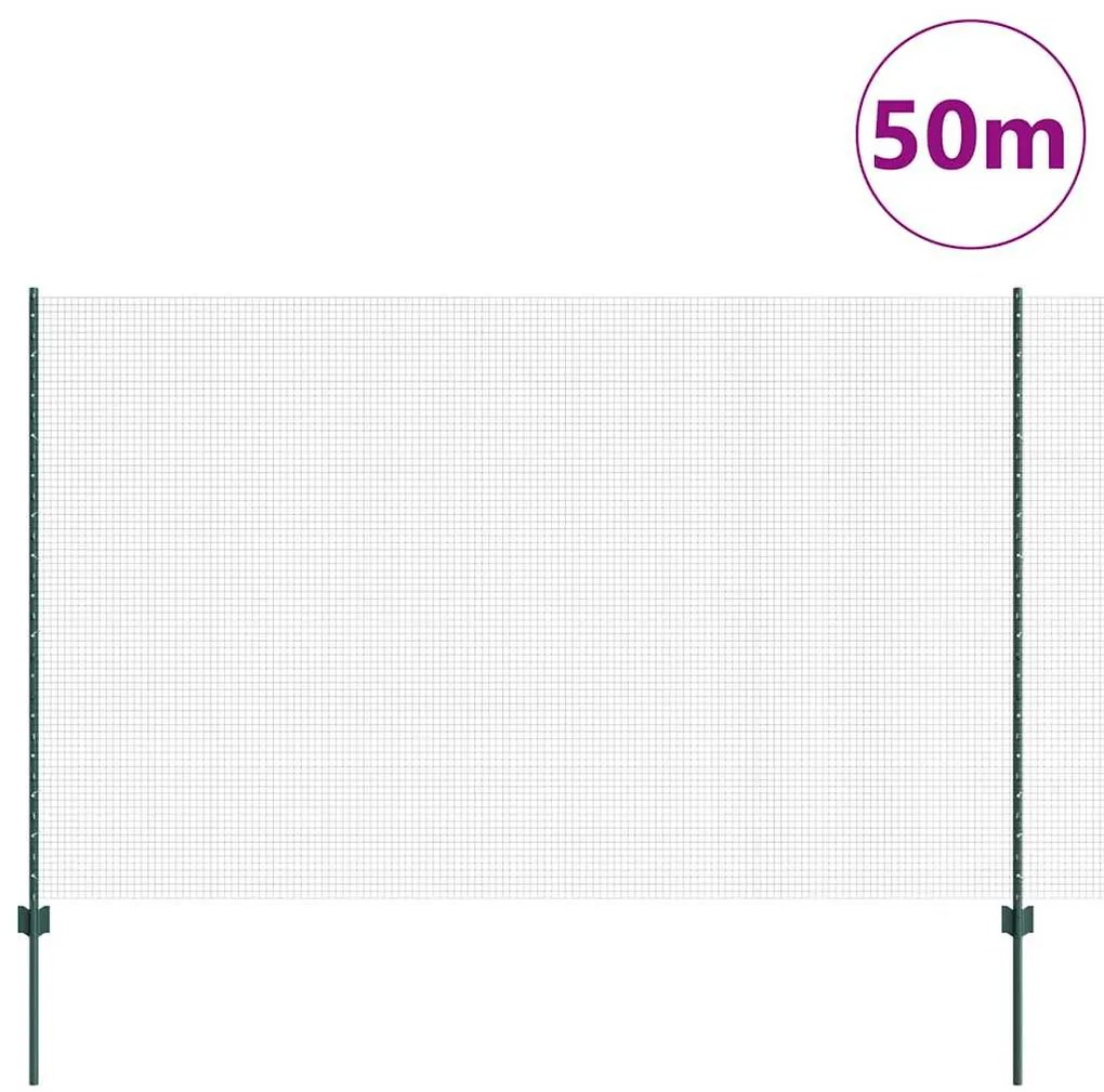 vidaXL Φράχτης με Στήλες. Πράσινο 1.5 x 50 m Ατσάλι