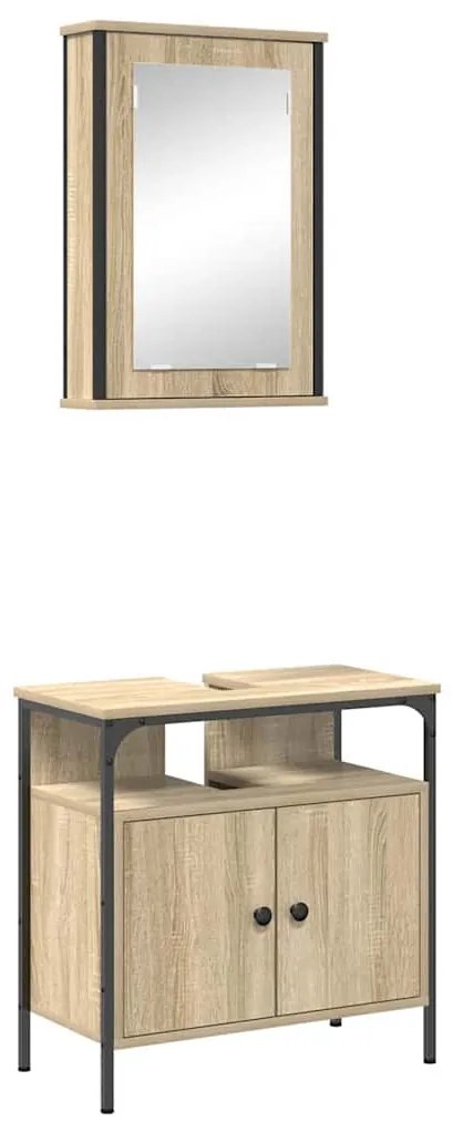 vidaXL Σετ Επίπλων Μπάνιου με ράφι 2 pcs Καφέ Επεξεργασμένο ξύλο